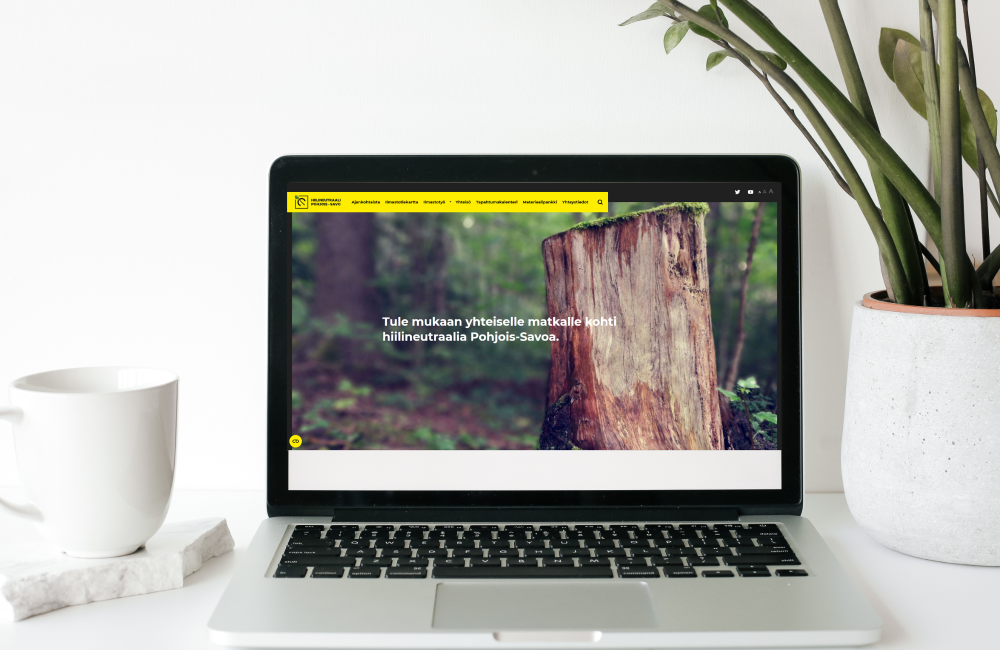 Hurja Solutions: Hiilineutraali Pohjois-Savo -hankkeen verkkosivujen mockup.