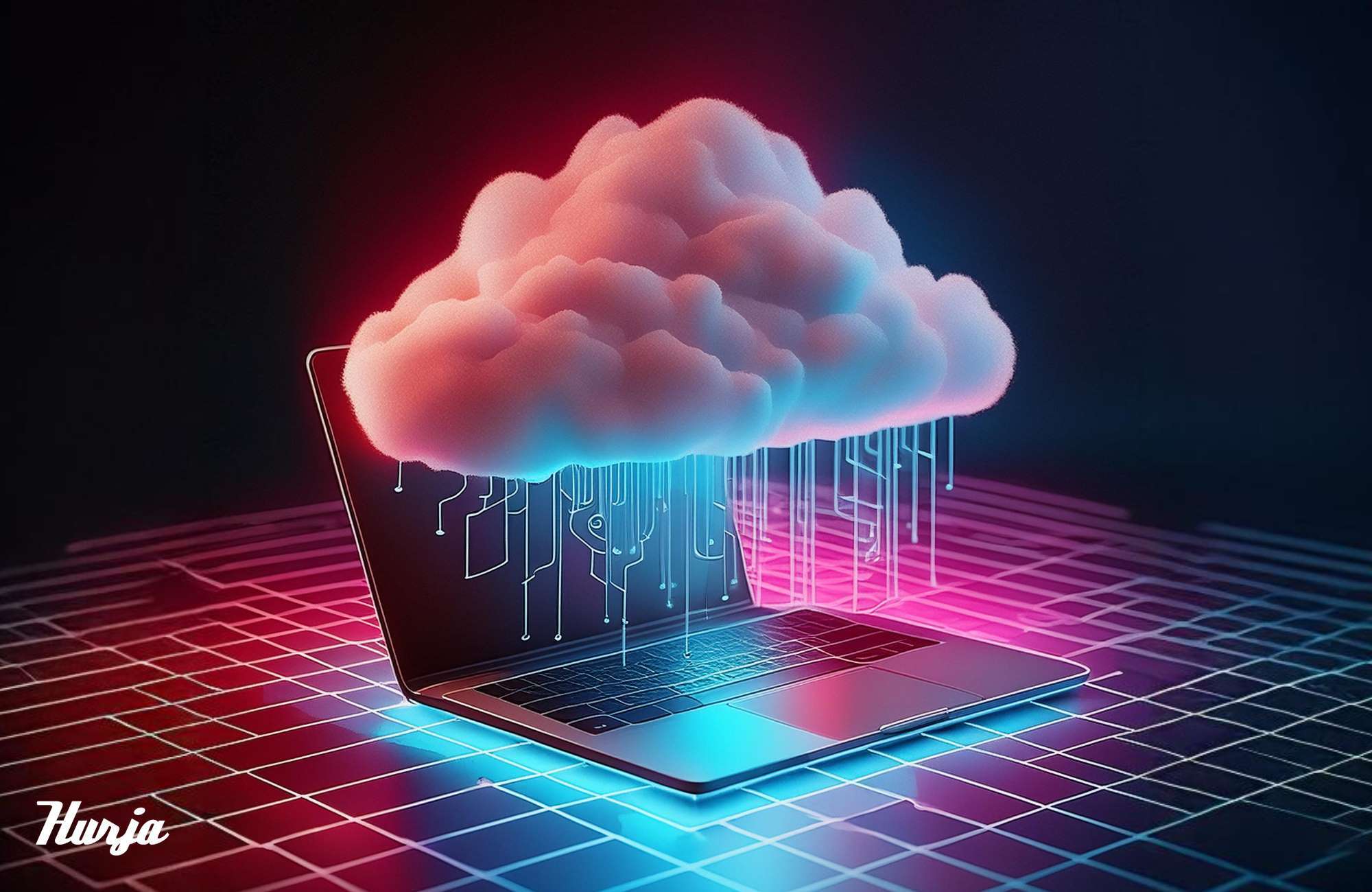 Pilvipalveluiden palvelumallit PaaS, IaaS, BaaS ja Saas -blogin kansikuva, jossa pilvi kuvattuna kannettavan tietokoneen päällä.