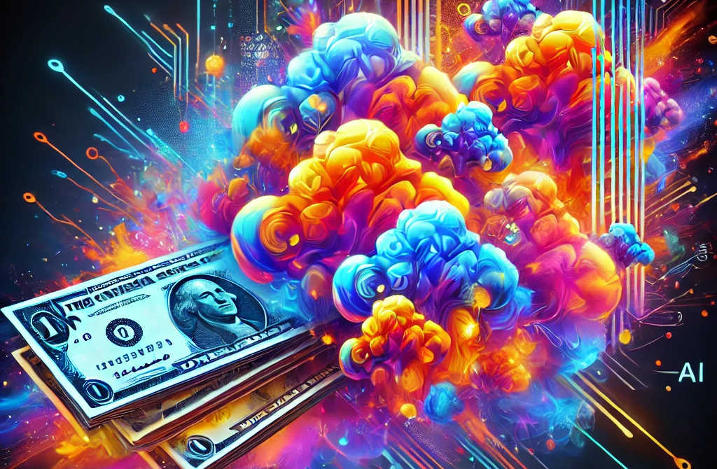 Business Finlandin PoC-rahoitus -tiedotteen kansikuva, jossa värikäs abstrakti pilvi ja seteleitä.