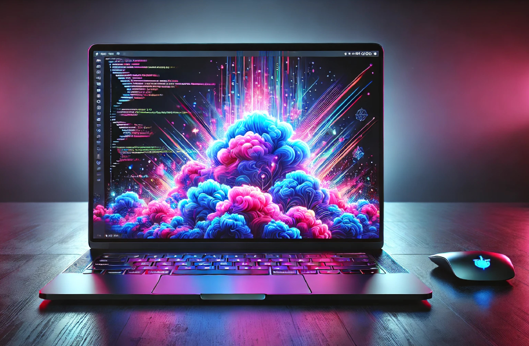 Hurja Solution tekoälyn aikakausi -blogin kansikuva, jossa kannattava tietokone ja värikkäitä pilviä.