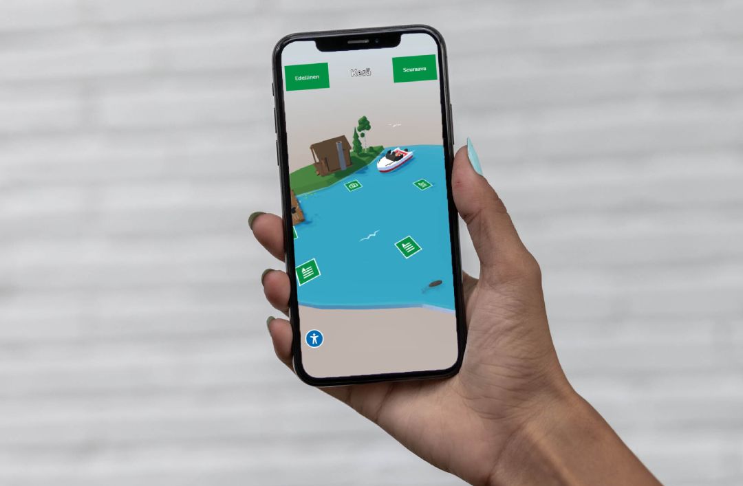 Web AR:n hyöty on, että AR-sisällöt ovat käyttäjän näkökulmasta vaivattomasti saatavilla tavallisien laitteiden ja verkkoselainten kautta. käden ulottuvilla. Kuvassa web AR-sovellus mobiililaitteella.