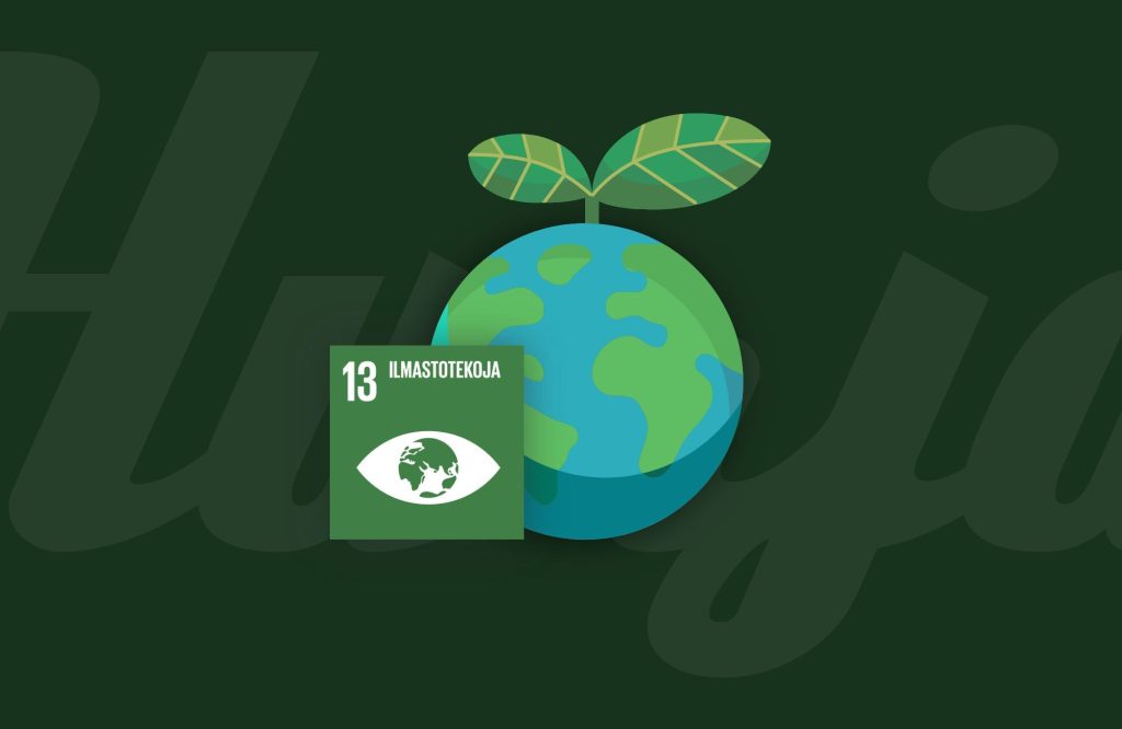 Hurja Solutions Oy:n logo ilmastotekoja ikoni ja maapallo.