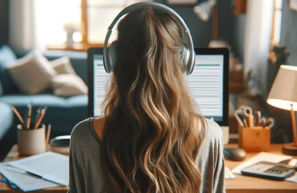 Nainen tietokoneella.